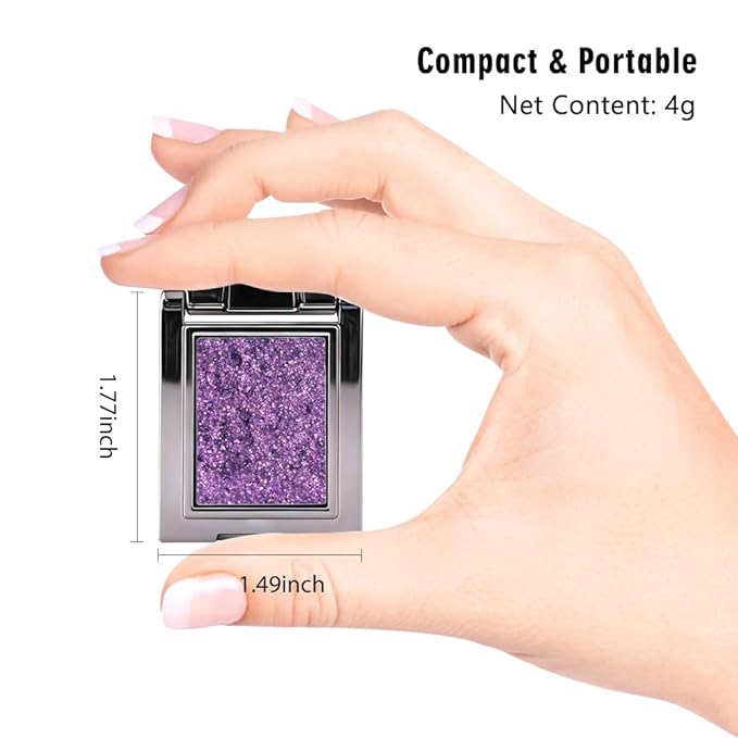 WanTuoluo Sparkly Eyeshadow Palette for Women, Single Monochrome Eye Shadow Makeup, Shiny Pressed Cream Powder, Blendable Natural sombras para ojos, Holographic,Vegan,Travel (08-sparkly-Purple)