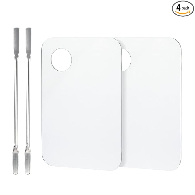 G2PLUS 2PCS Acrylic Cosmetic Palette with 2PCS Spatula,Makeup Palette Mixing Tray Apply for Eye Shadow Nail Art Pigment Blending (Rectangle)