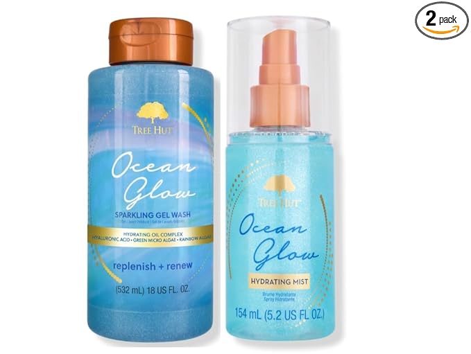 Tree Hut Ocean Glow Hydrating Foaming Gel Body Wash, 18 fl oz Ocean Glow Hydrating Fragrance Mist, 5.2 fl oz