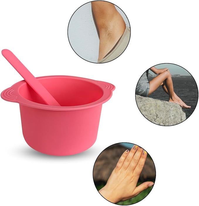 KVZVK Silicone Wax Bowl Non-Stick Hair Removal Pot Liner with Wax Spatula (Pink)