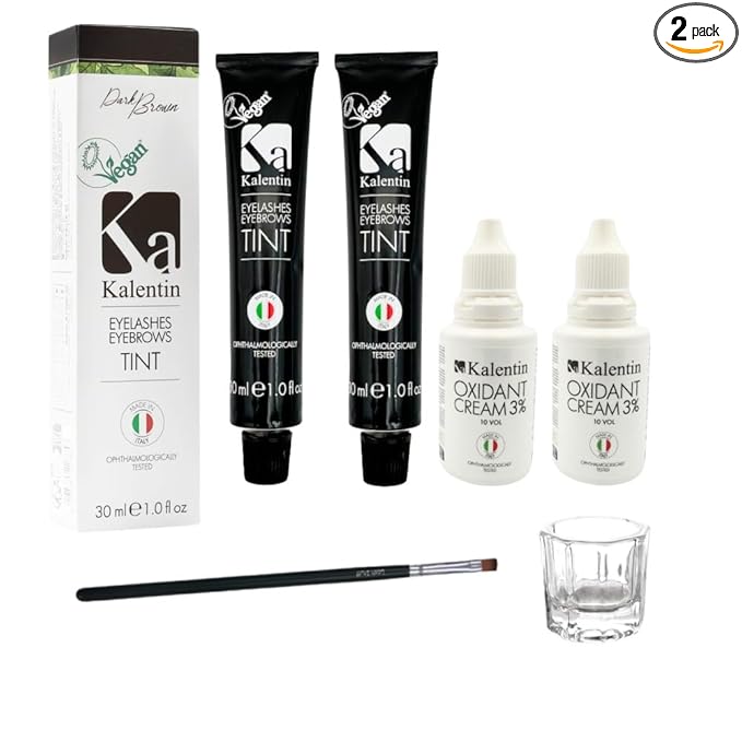 Professional Kalentin Eyebrow Color 2-Pack Plus 2 Developers (Dark Brown)