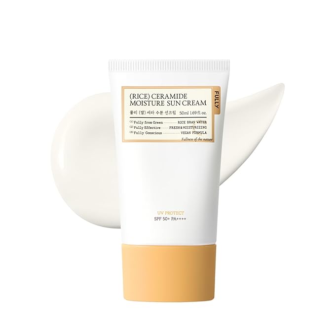 FULLY Rice Ceramide Moisture Sunscreen with PDRN, SPF 50 Broad Spectrum, Korean Sunscreen, For All Skin Types, No White Cast, Lightweight, Hydrating, Vegan, Korean Skin Care, 1.69 fl. oz.