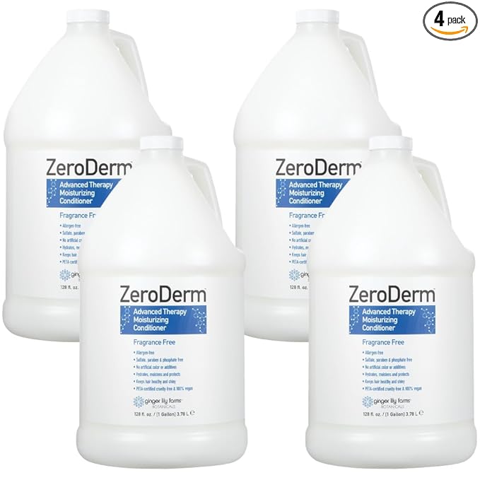 Ginger Lily Farms Botanicals ZeroDerm Advanced Therapy Moisturizing Conditioner for All Hair Types 100 Vegan CrueltyFree Fragrance Free 1 Gallon Refill Pack of, White, Unscented, 4 Count, (Pack of 4)