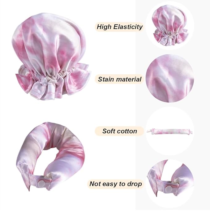 Hair Rollers Set - 6 Satin Heatless Curlers, Headband Rod, and Cap for No-Heat Curls on All Hair Types (Tie-dye Pink)