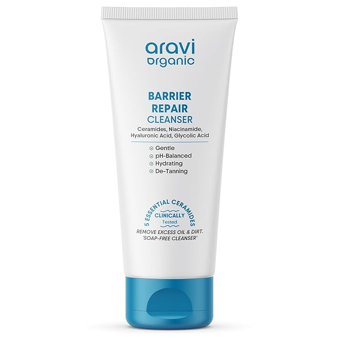 Aravi Organic Hydrating Barrier Repair Face Wash -With Ceramide, Niacinamide & Hyaluronic Acid -Nourishing & Hydrating Cleanser for All Skin Types -Gentle Daily Cleanser for Soft & Smooth Skin -100 ml
