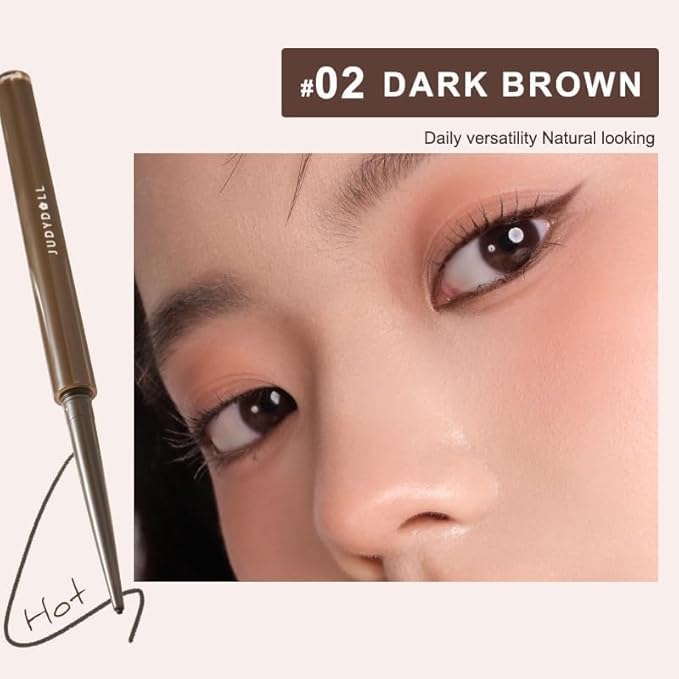 JUDYDOLL Ultrafine Eyeliner Gel Pencil, Fine Lining For Inner & Outer Eyes, Smudge-Proof & Water-Resistant, Smooth Glide Formula (02 Dark Brown)