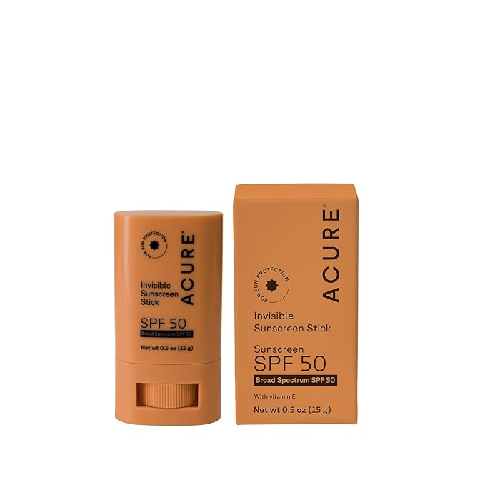 Acure Invisible Sunscreen Stick SPF 50 - Face Sunscreen Stick Applicator, Reef-Safe Clear Sunblock for Sensitive Skin, Natural Glow for Face & Body with Vitamin E, Solar Protector, Travel Size- 0.5 oz