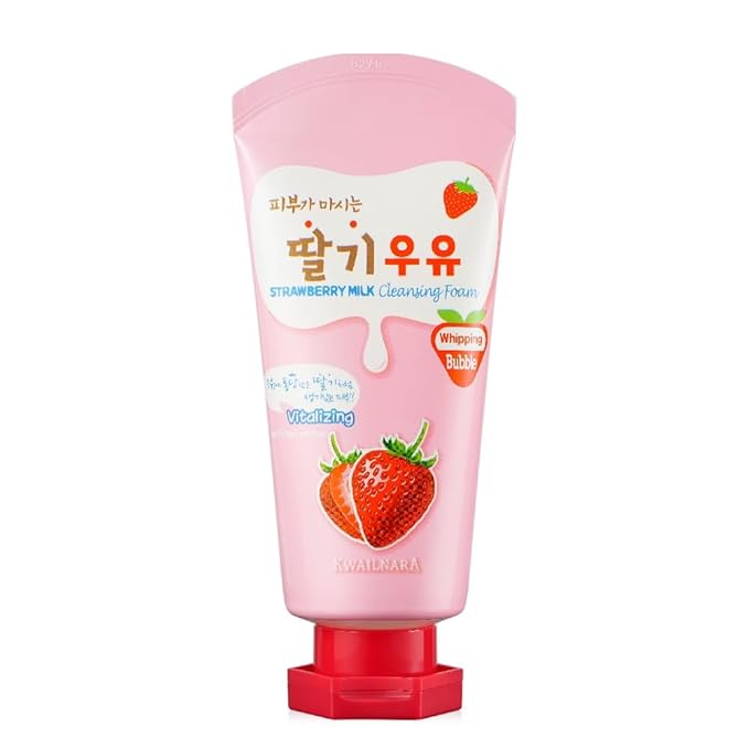 Kwailnara Strawberry Milk Facial Cleanser (4.06 Fl Oz) – Korean Face Wash for Vibrant & Lively Skin | Milk Protein, Royal Jelly & Brightening Strawberry Extract | Creamy Whipped Foam
