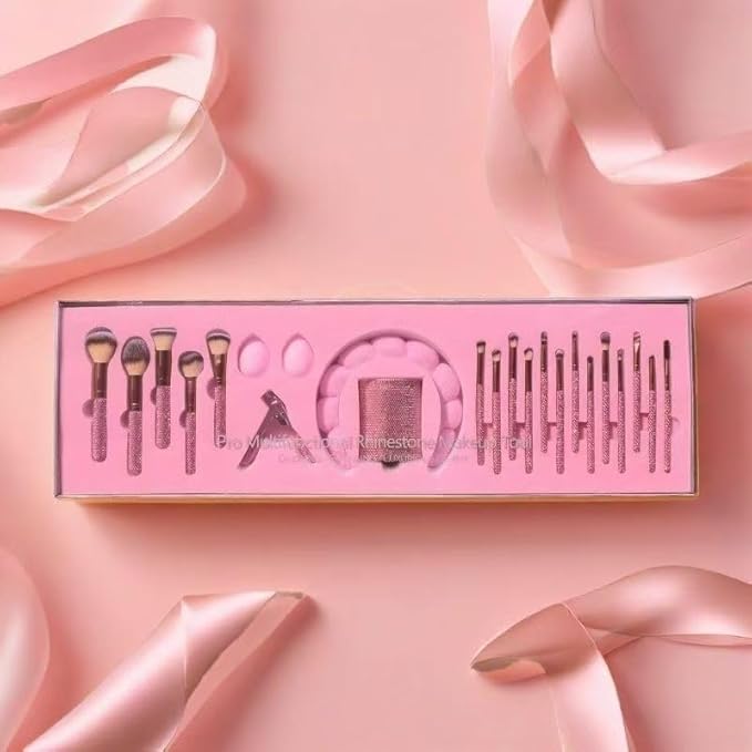 Stlalsa-Professional Makeup Brush Set, 23 Pieces, Pink and White Synthetic Brushes with Diamond Handle, for Powder, Contour, Eyeshadow Application (plata)