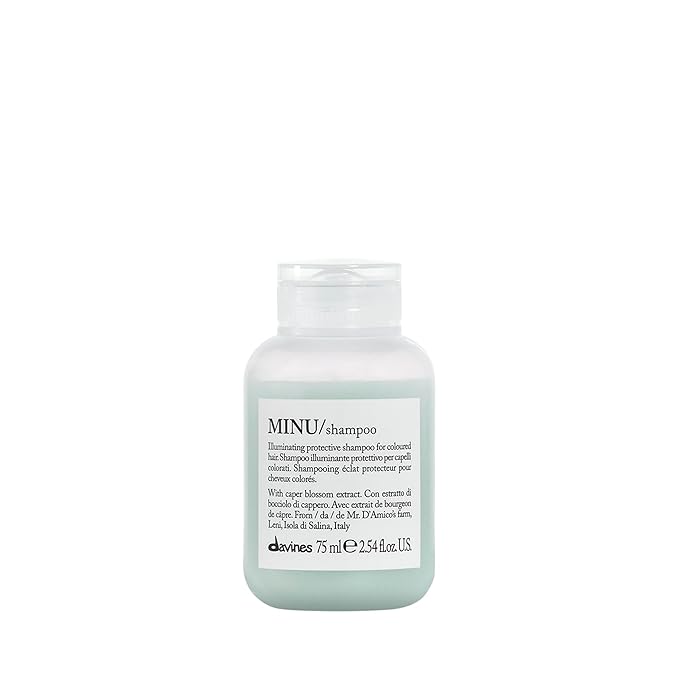 Davines MINU Shampoo, Hydrating Color-Protecting Gentle Cleansing Action for Colored Hair - Preserves Cosmetic Color Vibrancy, Keeping it Bright & Shiny with Salina Caper, Travel Size, 2.54 Fl Oz