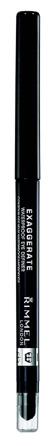 Rimmel London Exaggerate Waterproof Eye Definer Eyeliner, Highly Pigmented, Long-Wearing, Built-In Smudger, 262, Blackest Black, 0.01oz