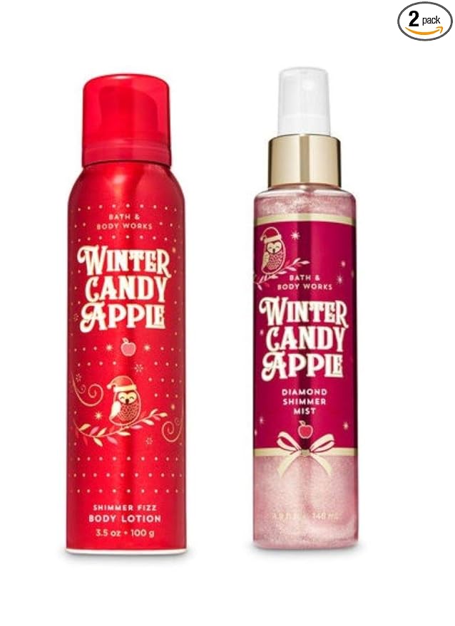 Bath and Body Works - Winter Candy Apple - Shimmer Fizz Body Lotion and Diamond Shimmer Mist - 2 pc Gift Set (Winter 2019)
