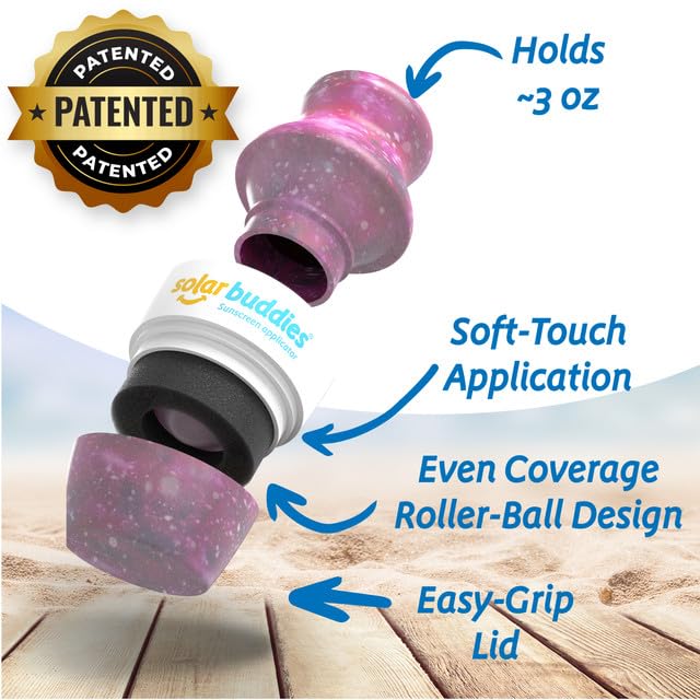 Solar Buddies Sunscreen Applicator - Galaxy Single - Refillable Roll on Sponge Sunscreen, Suncream & Lotion Applicator For Kids, Adults & Families - Holds 3.4fl oz, Perfect Size for Travel