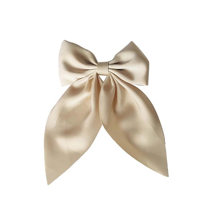 Champagne Gold Bows Hair Clips for Women - ZWENJIE Oversized Non-Slip Large Satin French Hair Clip Claw Accessory for Girls Thick/Thin Hair Barrettes for styling