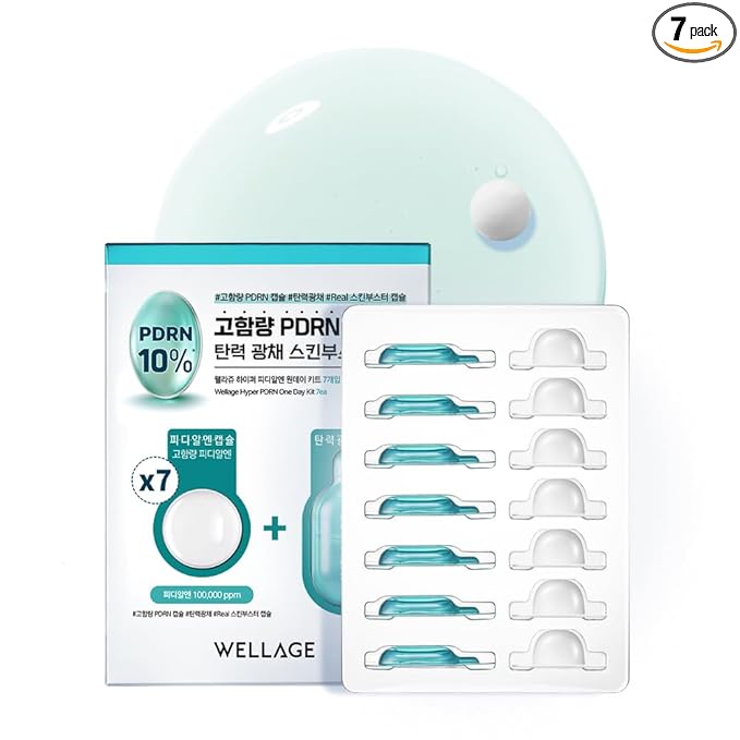 WELLAGE Hyper PDRN One-day Kit 7ea, Hydrating Peptide for Face, Korean Skin care, PDRN, Niacinamide, Hyalruonic acid, Pore minimizing