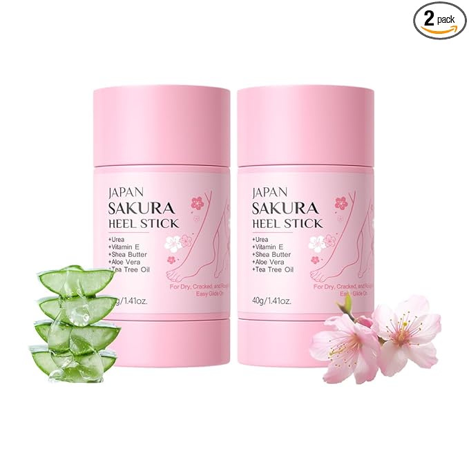 2 Pcs Sakura Foot Care Creams for Dry and Cracked Feet,Sakura Scent Cracked Heel Repair Sticks with Shea Butter,Vitamin E and Aloe Vera,Deeply Moisturizing,Softening and Smoothing Feet,1.4 Oz