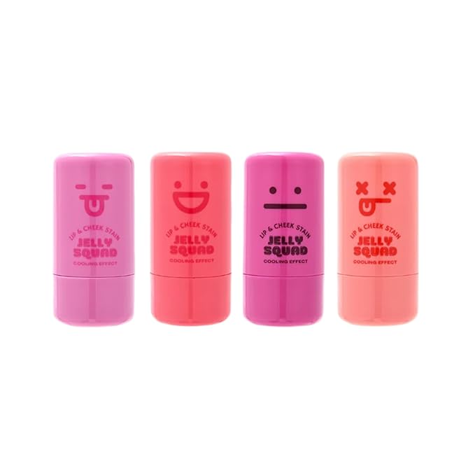 Jelly Squad Lip and Cheek Stain – 2-in-1 Tinted Jelly Blush & Lip Stain, Long-Lasting, Lightweight, Natural Finish – Buildable, Blendable Color – Grumpy (4PCS, 0.28 FL.OZ/8G（pack of 4）)