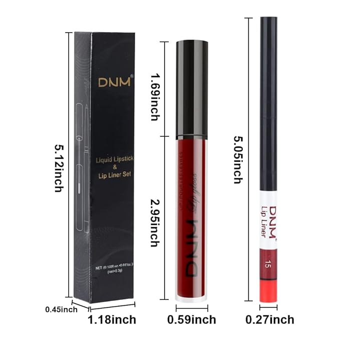 evpct 2Pcs Dark Red Maroon Matte Lipstick and Lip Liner Makeup Set for Women Dark Blood Red Liquid Matte Brown Lipstick Lip Liner Stain Long Lasting Waterproof Permanent Lipsticks 24 hours 15#