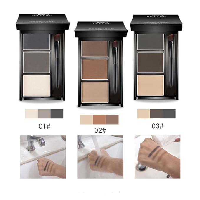 Eyebrow powder three-color brow disc waterproof eyebrow powder eyebrow makeup kit eyebrow filler to shape natural eyebrows (03# Skin color, brown, gray-black)