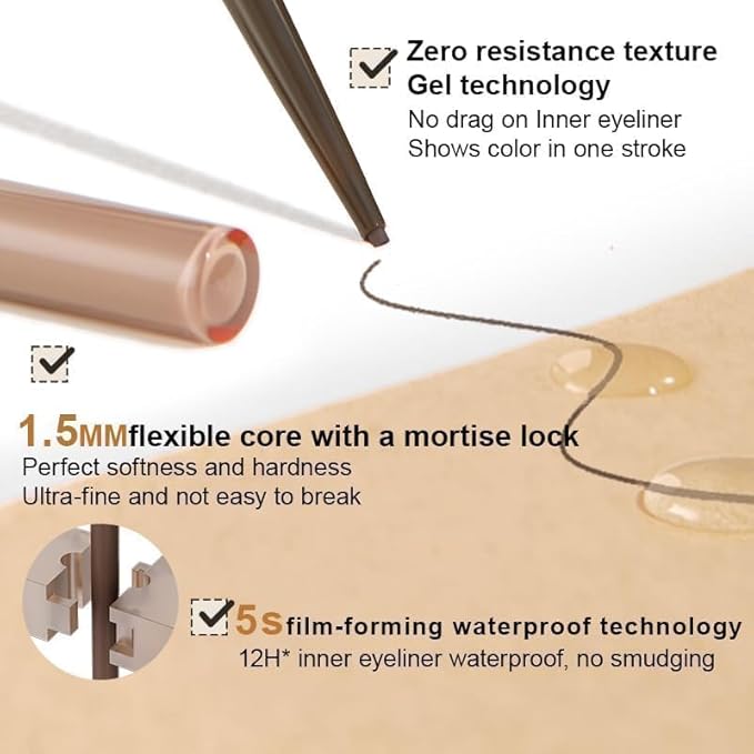 JUDYDOLL Ultrafine Eyeliner Gel Pencil, Fine Lining For Inner & Outer Eyes, Smudge-Proof & Water-Resistant, Smooth Glide Formula (01 Black Brown)