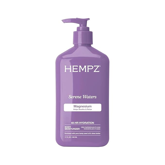 Hempz Magnesium Body Lotion for Sleep & Relaxation, Hydrating Lotion with Arnica, Electrolytes & Shea Butter, Calming Nighttime Moisturizer for Muscle Relief & Soft Skin, Serene Waters Scent, 17 oz