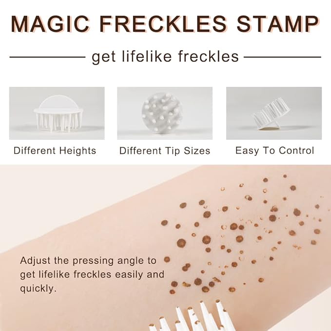 Erinde Upgrade Liquid Freckle Pen, Fake Freckles Stamp Air Cushion, Long Lasting Waterproof Quick Dry Lifelike Freckles Marker Makeup, Magic Freckle Stamp for Natural Sunkissed Makeup, 02 Chocolate
