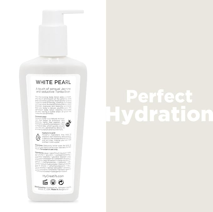 White Pearl Moisturizing Shimmering Body Lotion with Coconut Butter and Hyaluronic Acid, 8.5 fl. oz.
