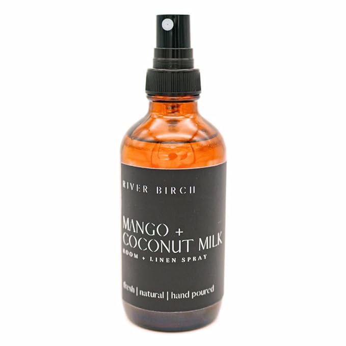 River Birch Mango Coconut Scented Linen and Room Spray | Home Fragrance | 4 oz Glass Amber Bottle | Luxury Signature Scent | Handmade in Texas