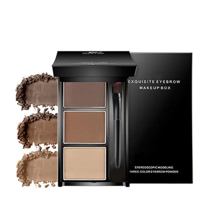 Eyebrow powder three-color brow disc waterproof eyebrow powder eyebrow makeup kit eyebrow filler to shape natural eyebrows (02# Brown, light brown, skin tone)