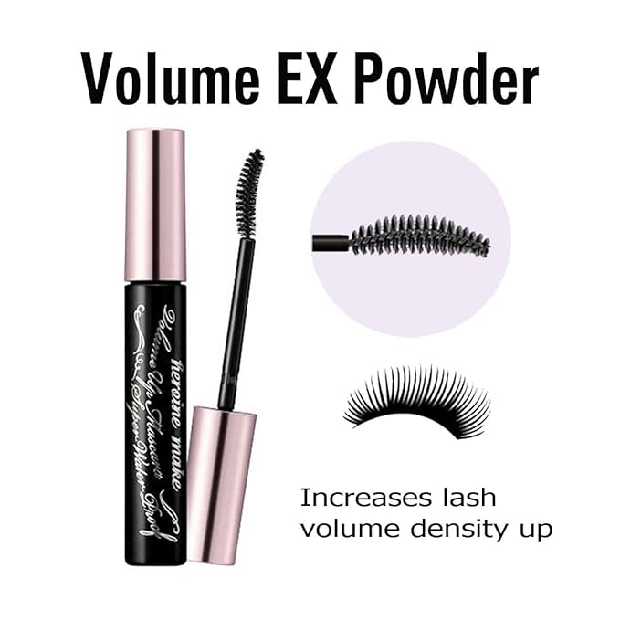 HEROINE MAKE by KISSME Volumizing Waterproof Mascara & Length by Defining Fiber for Long-lasting Natural Eyelash Look | Smudge Proof Mascara & Curvy Brush for Eye Makeup, from Japan, Black, 2 EA