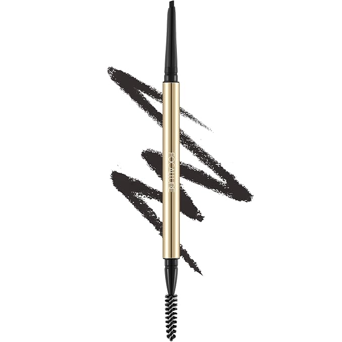 FOCALLURE Eyebrow Pencil,Dual-Sided Brow Brush,Long Lasting & Smudge Proof Definer Eye Brow Pen Makeup,Retractable,Ultra Fine Tip,Fills in Sparse Areas and Gaps,Soft Black