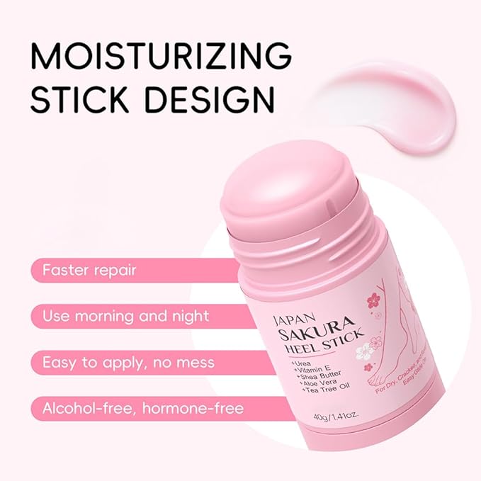 2 Pcs Sakura Foot Care Creams for Dry and Cracked Feet,Sakura Scent Cracked Heel Repair Sticks with Shea Butter,Vitamin E and Aloe Vera,Deeply Moisturizing,Softening and Smoothing Feet,1.4 Oz