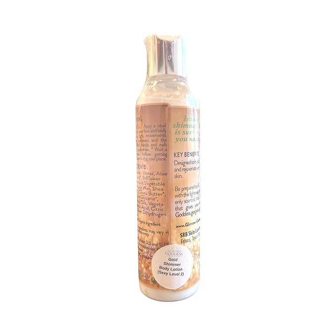 GLIMMER GODDESS Organic Body Lotion - Sexy Level 2 Gold Shimmer, 8 oz
