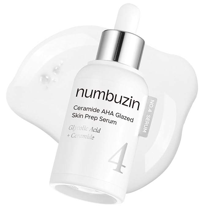numbuzin No.4 Ceramide AHA PHA Glazed Skin Prep Serum, Gentle Exfoliating Serum with Glycolic Acid & PHA for Smooth Texture & Glass Skin Glow, 1.01 fl oz