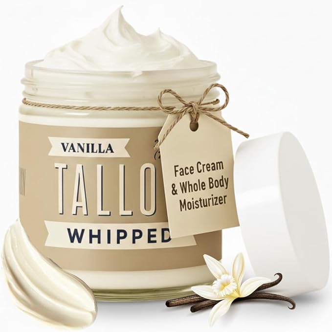 Whipped Tallow 24oz - All Natural Face Cream + Whole Body Moisturizer for Dry Skin - Made With Scented Oil Blend - No Preservatives, Parabens or Seed Oils - USA Made (Vanilla)