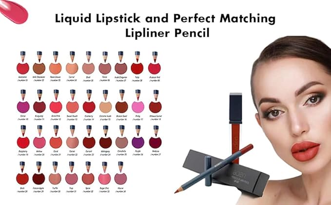 Lipstick for Women & Lip Liner Pencil – Liquid Matte Lipstick Long Lasting – Lip Combo Sets with Lip Stain Long Lasting Waterproof & lip liner stain – Lip Kit Pigmented-Non Smudge-Made in Italy 33