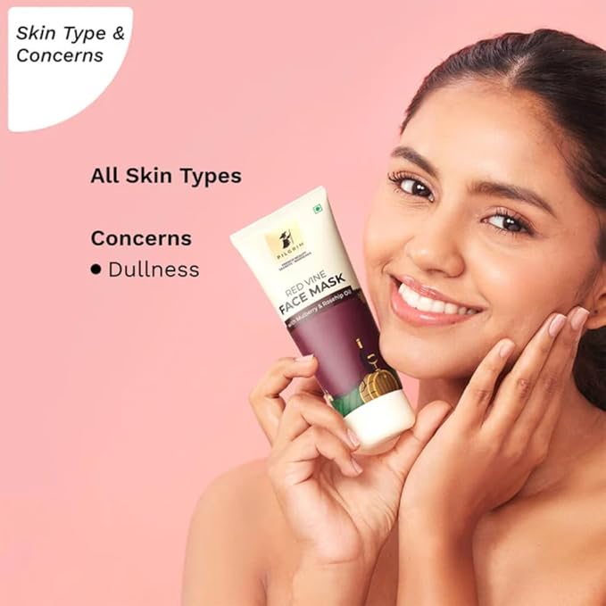 Pilgrim Red Vine Face Mask with Mulberry & Rosehip Oil | Wash-Off Mask for Clear, Smooth & Radiant Skin | Hydrating Formula for All Skin Types | Vegan & Cruelty-Free | 3.53 Oz (100g)