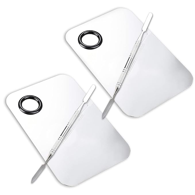 ALIOBC 2 Pcs Makeup Mixing Palette, Upgrad Stainless Steel Metal Foundation Palette with Spatula Artist Tool for Mixing Foundation Nail-Art 5.9x3.9 in