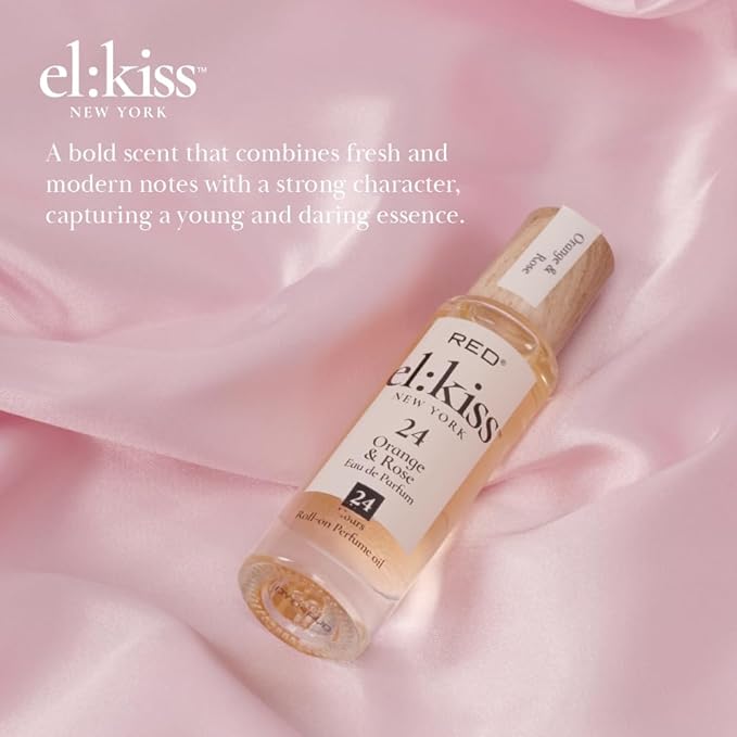 EL:KISS Roll On Perfume, Orange & Rose Inspired by Coco Mademoiselle Eau de Parfum 12mL (.40 Fl Oz), Hydrating & Long-Lasting, Alcohol-Free & Mineral Oil-Free, With Jojoba, Argan & Coconut Oil