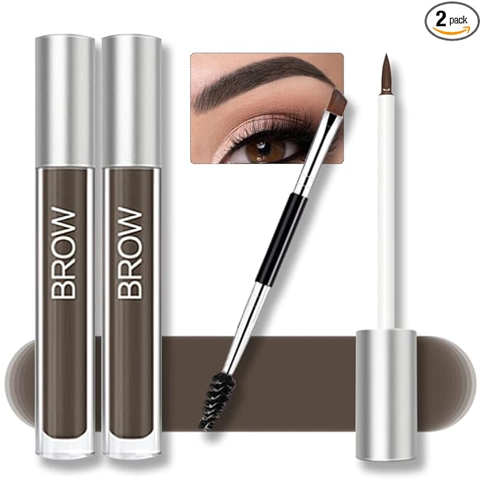Waterproof Eyebrow Gel for Long Lasting, Highly Tinted Liquid Eye Brow Makeup, Sweatproof, Natural (Black Brown 2 pcs)
