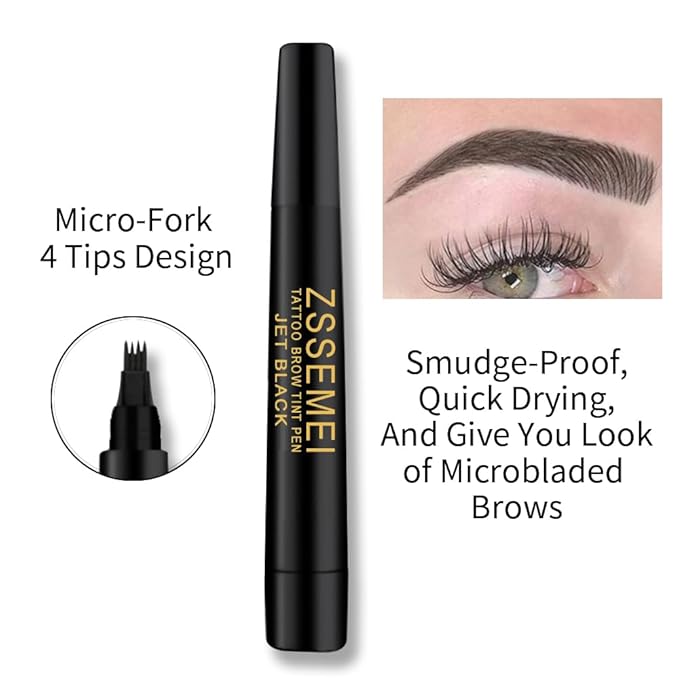 Waterproof Eyebrow Pen for Women - Microblading Tattoo Eye Brow Pencil, Long Lasting All Day, Creates Natural Looking (Jet Black - 2 PCS)