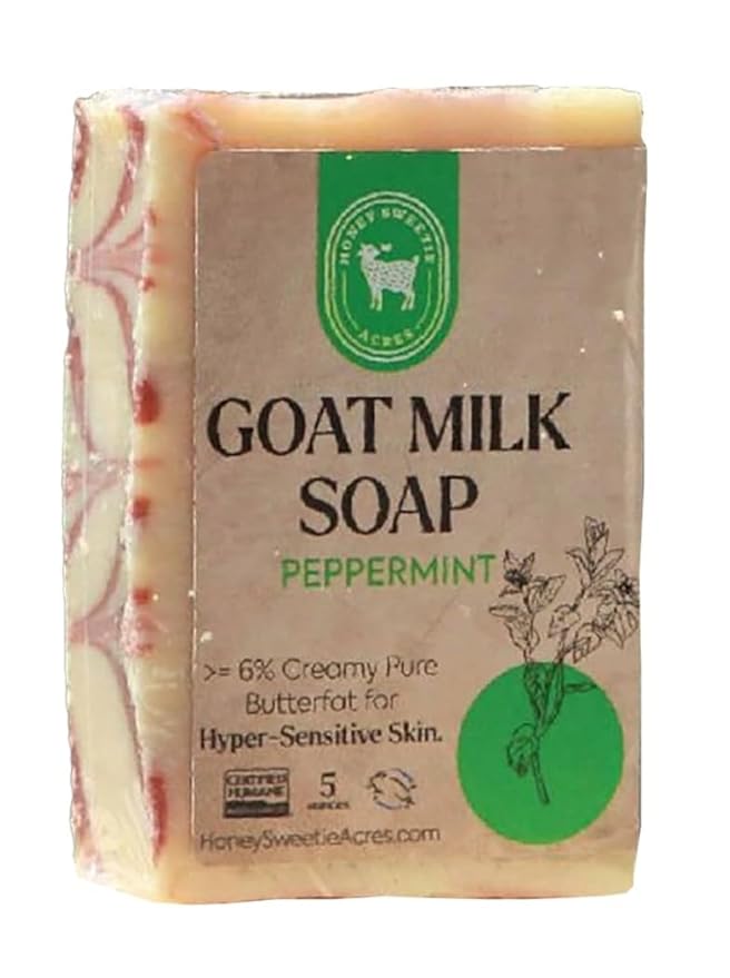 Honey Sweetie Acres Peppermint Goat Milk Soap - Handmade 5 oz Bar, Made with Natural Ingredients, Moisturizing & Gentle, Made in the USA