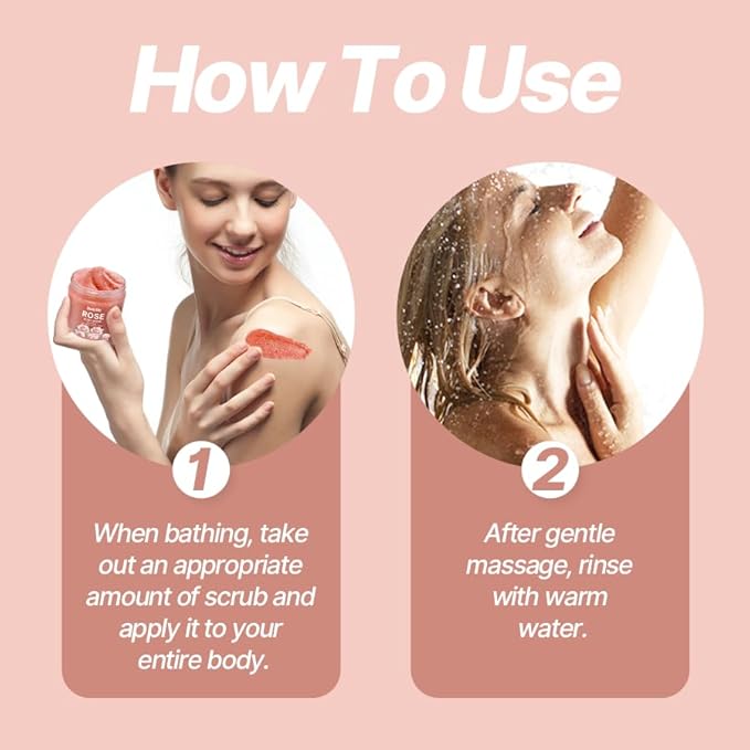Rose Body Scrub Exfoliating Sugar Scrub for Body Moisturizing Body Polish Removes Dead Skin Smooth Soft Skin Hydrating Shower Bath Body Exfoliator 10.58 oz