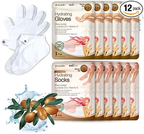 Epielle Hydrating Hand & Foot Masks (Glove & Socks 12pk) for Dry Hand, Dry & Cracked Heel