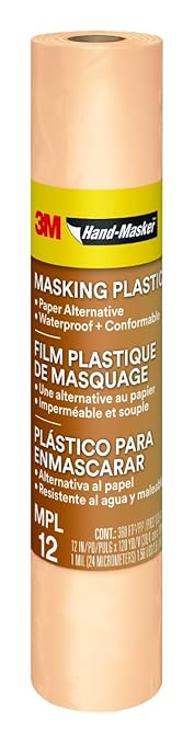 3M Hand-Masker Masking Plastic, 12 in x 120 yds, Easy to Wrap Around Objects, No Paint Bleed-Through, Minimize Messy Clean-Up, Waterproof, 1 Roll (MPL12), (Pack of 6)