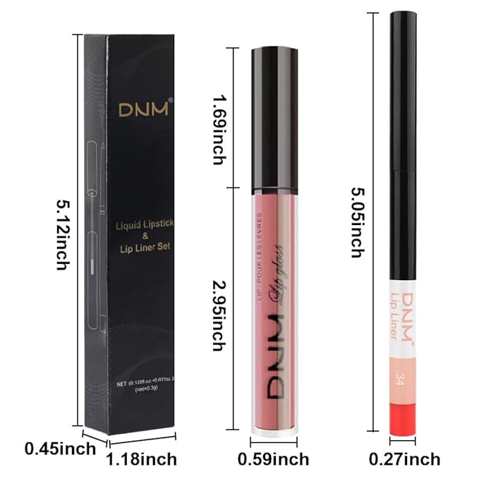 evpct 2Pcs Brick Red Neutral Nude Color Lip Liner and Matte Lipstick Makeup Sets Vegan Lipstick Lip Liner and Gloss Set Lip Stain Long Lasting Waterproof 24 hrs, 34#