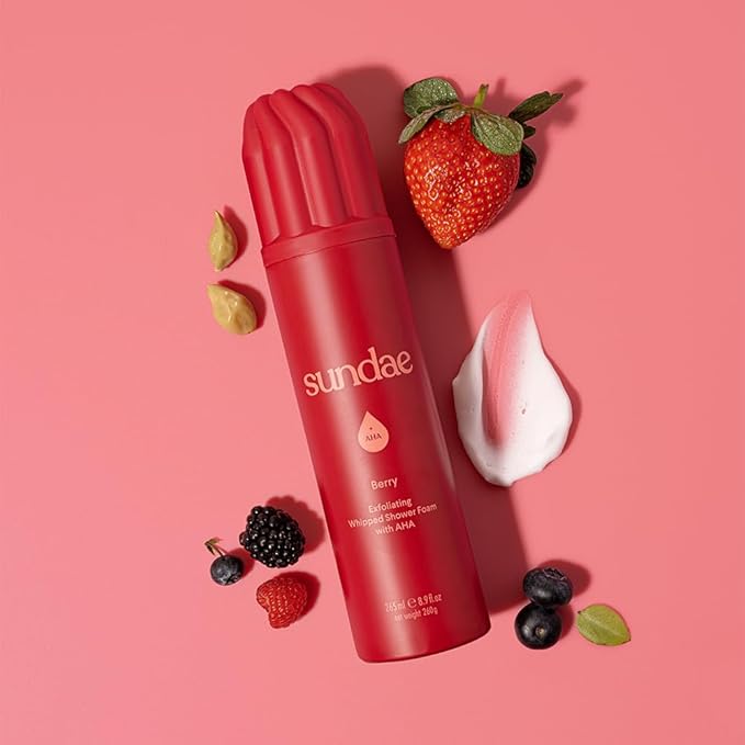 sundae Exfoliating Whipped Shower Foam Berry Foaming Body Wash with Glycolic Acid (AHA) for Clogged Pores 8.9 fl oz, 265ml