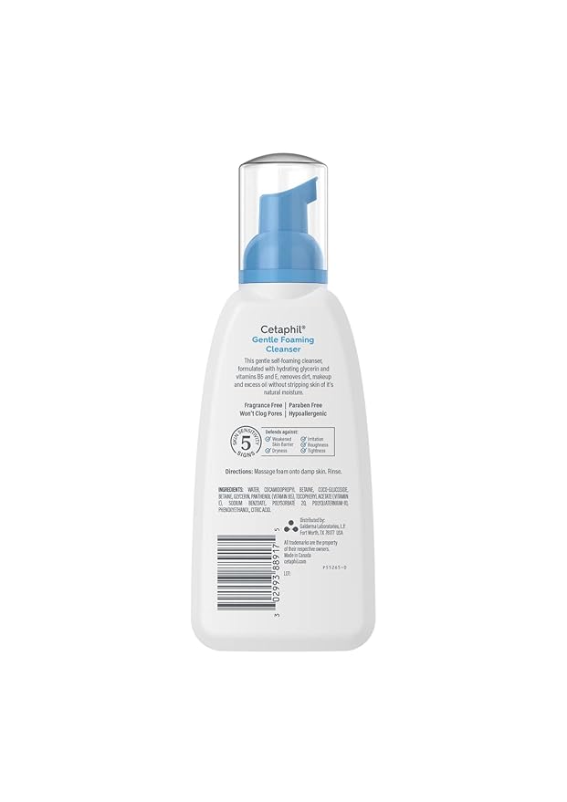 Cetaphil Oil Free Gentle Foaming Cleanser For Dry to Normal, Sensitive Skin, 8oz Pack of 2, Made with Glycerin and Vitamins B5 and E, Dermatologist Tested, Hypoallergenic, Soap and Fragrance Free