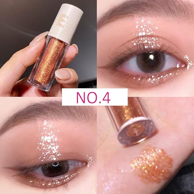 Aolailiya 5pcs Liquid Glitter Eyeshadow set- Sparkling Metallic High Pigmented Glitter Eye Shadow Korean Crystals Makeup, Quick Drying Long Lasting Creates High-Impact Multi Dimensional Eye Looks