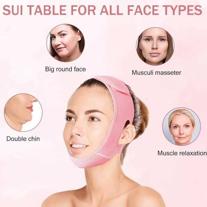 ROWMATE V Line Lifting Mask Chin strap for sleeping, V Line Lifting Mask for Women,Jaw Exerciser，Medium,Pink